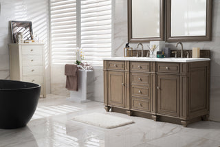 60 Inch Bristol Freestanding Vanity in Whitewashed Walnut / Carrara White Top