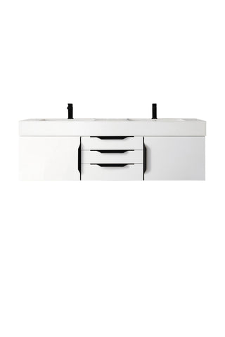 58.875 Inch Columbia Floating Vanity in Glossy White / Glossy White Top