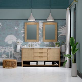 72 Inch Solene Freestanding Vanity in Seaside Oak / Eternal Jasmine Pearl Top