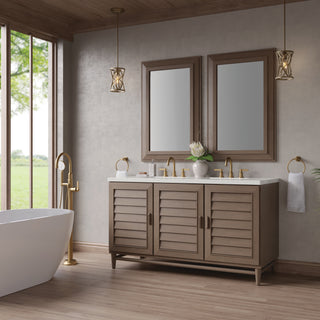 60 Inch Portland Freestanding Vanity in Whitewashed Walnut / Lime Delight Top