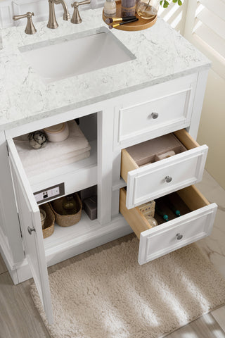 37.25 Inch De Soto Freestanding Vanity in Bright White / Eternal Jasmine Pearl Top
