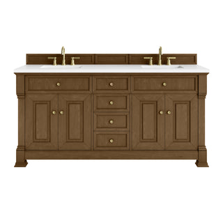 72 Inch Brookfield Freestanding Vanity in Honey Oak / White Zeus Top