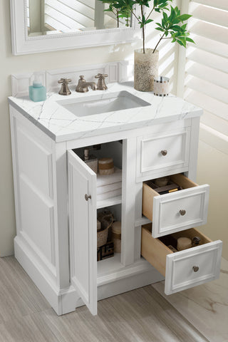 31.25 Inch De Soto Freestanding Vanity in Bright White / Ethereal Noctis Top