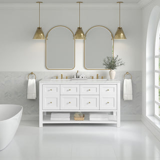 60 Inch Breckenridge Freestanding Vanity in Bright White / Ethereal Noctis Top