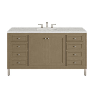 60 Inch Chicago Freestanding Vanity in Walnut Whisper / Eternal Jasmine Pearl Top