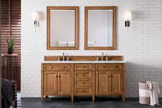72 Inch Brittany Freestanding Vanity in Saddle Brown / Eternal Jasmine Pearl Top