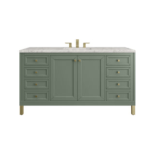 60 Inch Chicago Freestanding Vanity in Smokey Celadon / Eternal Jasmine Pearl Top