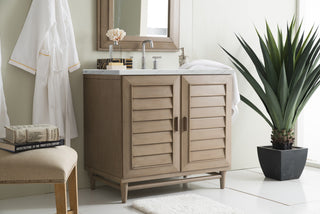 36 Inch Portland Freestanding Vanity in Whitewashed Walnut / Ethereal Noctis Top