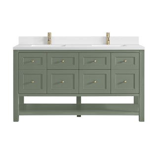 60 Inch Breckenridge Freestanding Vanity in Smokey Celadon / White Zeus Top