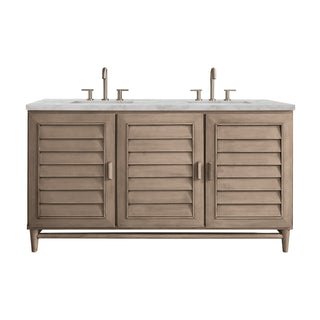60 Inch Portland Freestanding Vanity in Whitewashed Walnut / Victorian Silver Top