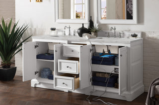 73.25 Inch De Soto Freestanding Vanity in Bright White / Victorian Silver Top