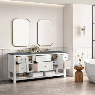 72 Inch Breckenridge Freestanding Vanity in Bright White / Parisien Bleu Top
