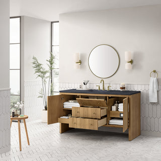 60 Inch Hudson Freestanding Vanity in Light Natural Oak / Charcoal Soapstone Top