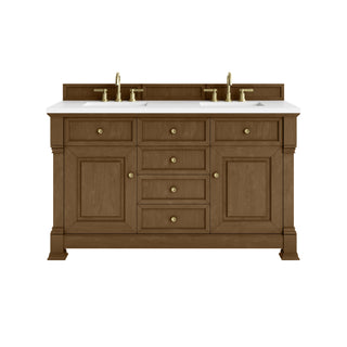 60 Inch Brookfield Freestanding Vanity in Honey Oak / White Zeus Top