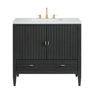 36 Inch Myrrin Freestanding Vanity in Carbon Oak / Arctic Fall Top