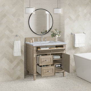 36 Inch Lorelai Freestanding Vanity in Whitewashed Oak / Carrara White Top