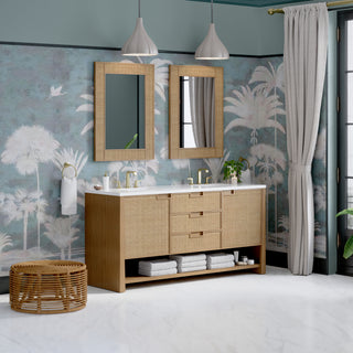 72 Inch Solene Freestanding Vanity in Seaside Oak / White Zeus Top