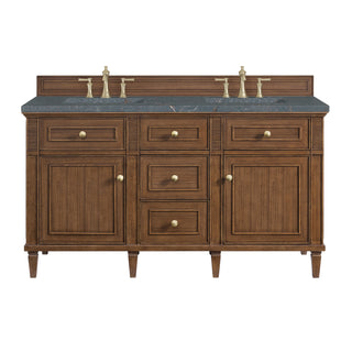 60 Inch Lorelai Freestanding Vanity in Mid-Century Walnut / Parisien Bleu Top