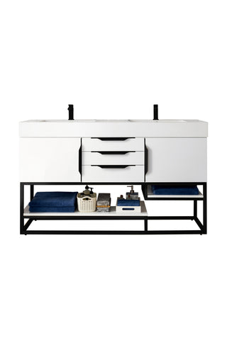 58.875 Inch Columbia Freestanding Vanity in Glossy White / Glossy White Top