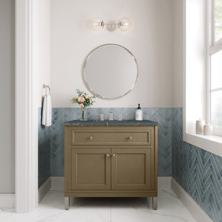36 Inch Chicago Freestanding Vanity in Walnut Whisper / Parisien Bleu Top