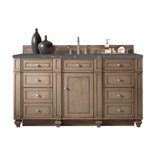 60 Inch Bristol Freestanding Vanity in Whitewashed Walnut / Parisien Bleu Top