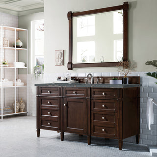 60 Inch Brittany Freestanding Vanity in Burnished Mahogany / Parisien Bleu Top