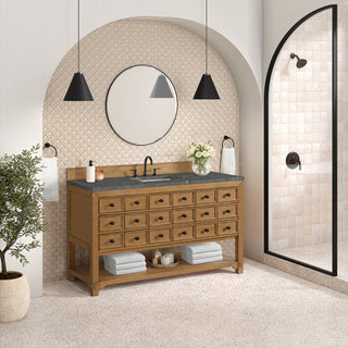 60 Inch Malibu Freestanding Vanity in Amber Birch / Parisien Bleu Top