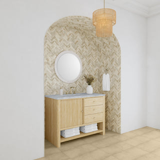 48 Inch Marigot Freestanding Vanity in Sunwashed Oak / Carrara White Top