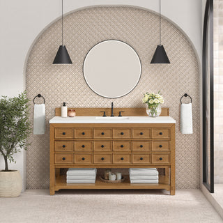60 Inch Malibu Freestanding Vanity in Amber Birch / White Zeus Top