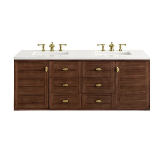 60 Inch Amberly Dual Mount Vanity in Mid-Century Walnut / White Zeus Top