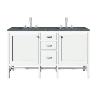 60 Inch Addison Freestanding Vanity in Glossy White / Parisien Bleu Top