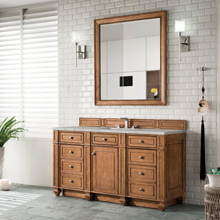 60 Inch Bristol Freestanding Vanity in Saddle Brown / Victorian Silver Top