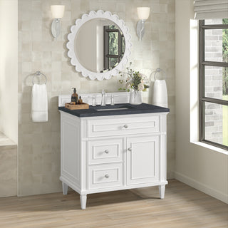 36 Inch Lorelai Freestanding Vanity in Bright White / Charcoal Soapstone Top