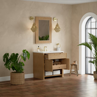 36 Inch Solene Freestanding Vanity in Seaside Oak / White Zeus Top