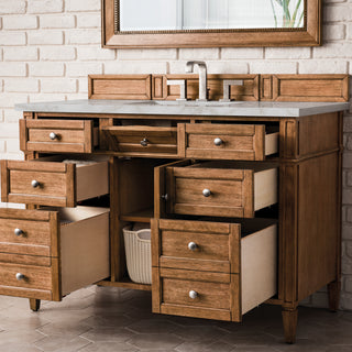 48 Inch Brittany Freestanding Vanity in Saddle Brown / Victorian Silver Top