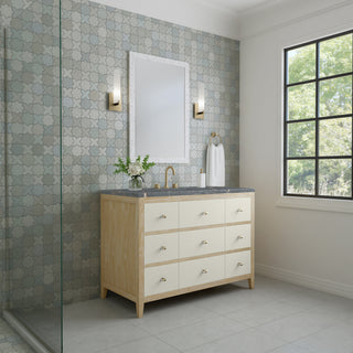 48 Inch Celeste Freestanding Vanity in Sunwashed Oak with Embossed Shagreen Drawer Fronts / Parisien Bleu Top