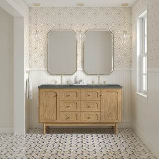 60 Inch Laurent Dual Mount Vanity in Light Natural Oak / Parisien Bleu Top