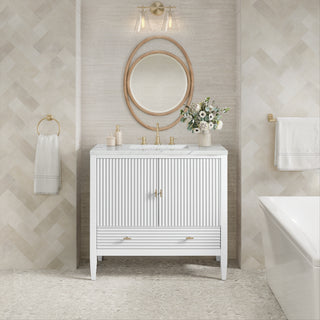 36 Inch Myrrin Freestanding Vanity in Bright White / Ethereal Noctis Top