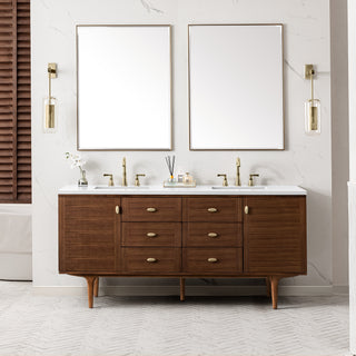 72 Inch Amberly Dual Mount Vanity in Mid-Century Walnut / White Zeus Top