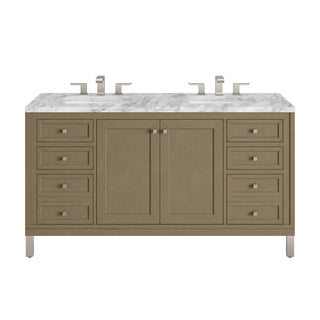60 Inch Chicago Freestanding Vanity in Walnut Whisper / Carrara White Top