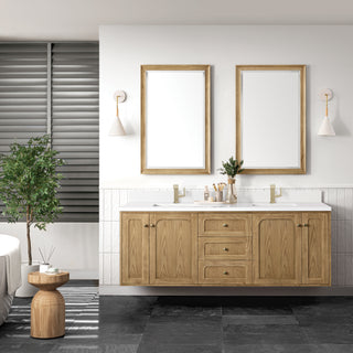 72 Inch Laurent Dual Mount Vanity in Light Natural Oak / White Zeus Top