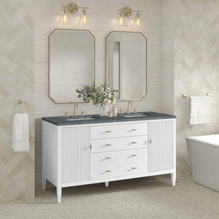 60 Inch Myrrin Freestanding Vanity in Bright White / Parisien Bleu Top
