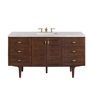 60 Inch Amberly Dual Mount Vanity in Mid-Century Walnut / Eternal Jasmine Pearl Top