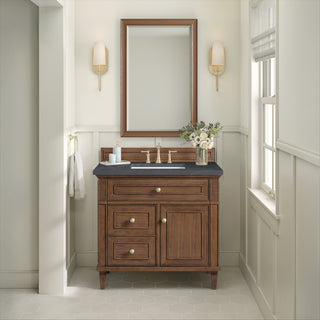 36 Inch Lorelai Freestanding Vanity in Mid-Century Walnut / Charcoal Soapstone Top