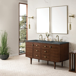 60 Inch Amberly Dual Mount Vanity in Mid-Century Walnut / Parisien Bleu Top