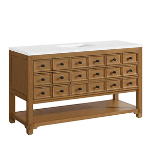 60 Inch Malibu Freestanding Vanity in Amber Birch / White Zeus Top
