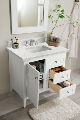 36 Inch Palisades Freestanding Vanity in Bright White / Eternal Jasmine Pearl Top