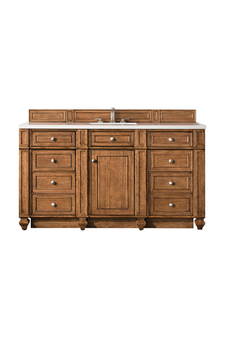 60 Inch Bristol Freestanding Vanity in Saddle Brown / White Zeus Top