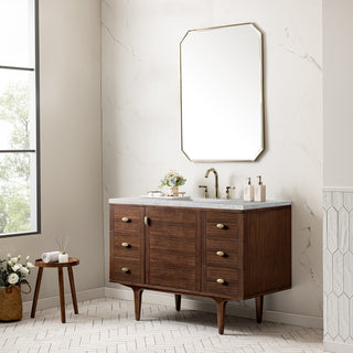 48 Inch Amberly Dual Mount Vanity in Mid-Century Walnut / Eternal Jasmine Pearl Top