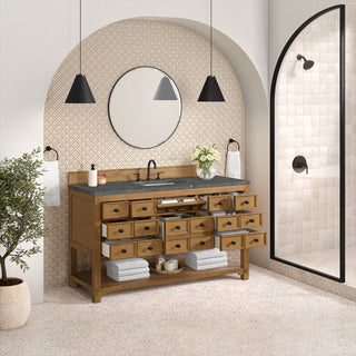 60 Inch Malibu Freestanding Vanity in Amber Birch / Parisien Bleu Top